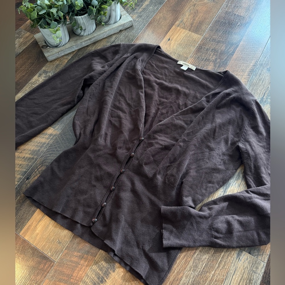 Vintage Brown Merona  Cinched Waist Cardigan Large